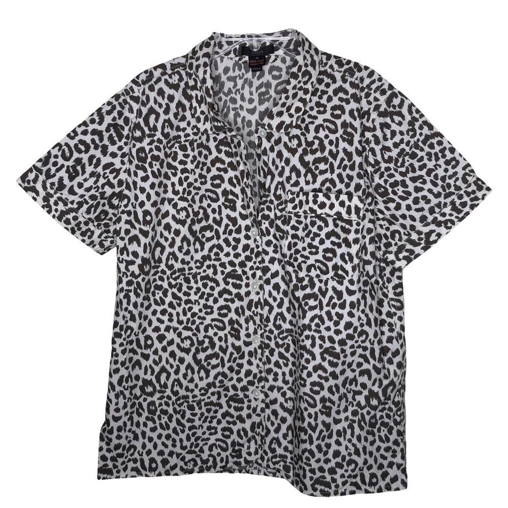 J. CREW - Tan & Brown Leopard Print Short Sleeve Button Down Pajama Top - Size M